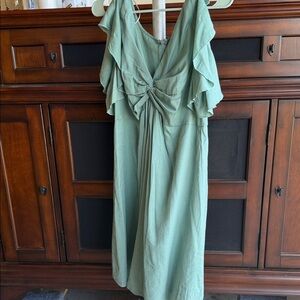 Chic Sage Green Midi Dress with Ruffle Detail